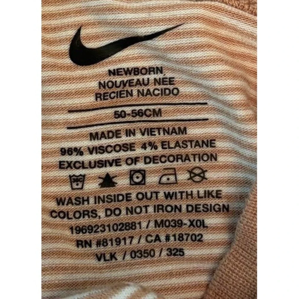 Nike Baby Striped Footed Coverall Sleep Play Suit Tan Gold Swoosh 6-9 Months